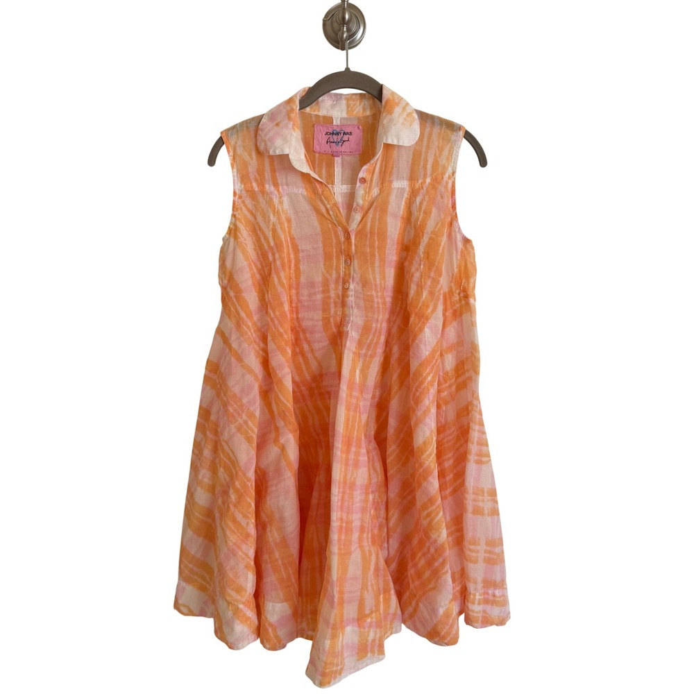 Johnny Was Amanda Bond Tie Dye Sleeveless Tunic Dress Orange Pink XS/S Malibu